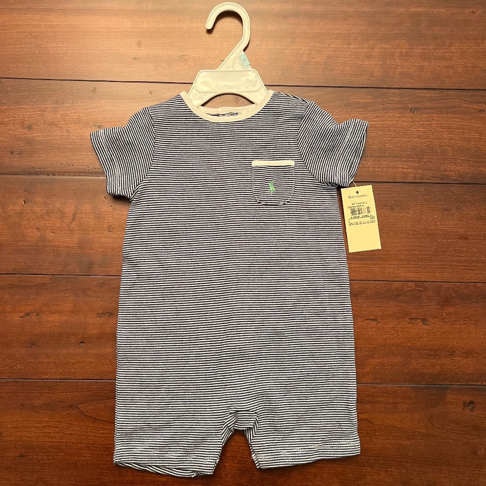 New Ralph Lauren Baby Boys Cotton Polo Stripe Shortall
